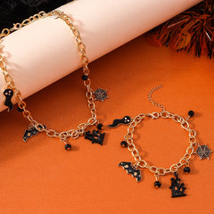 Aihua Fashion Halloween Ghost Bat Spider Necklaces Set for Women Grunge Halloween Pumpkin Bracelet Necklace Jewelry Gifts