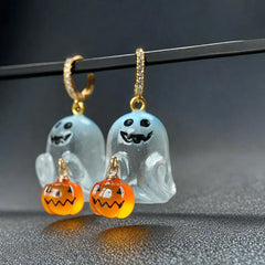 1Pair Charming Halloween Ghost Pumpkin Hoop Earrings Cute Resin Drop Earrings Halloween Jewelry For Women