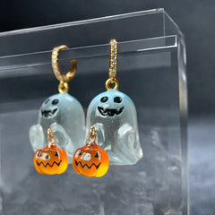 1Pair Charming Halloween Ghost Pumpkin Hoop Earrings Cute Resin Drop Earrings Halloween Jewelry For Women