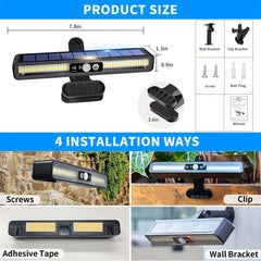 Outdoor Solar Sensor Light - Clip-on & Wall-mounted Dual-purpose, Suitable for Camping, Garage, Courtyard, Commercial Use