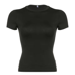 Basic Solid Crop Top Short Sleeve Crewneck Skinny T-shirt Summer Casual Tee for Women Y2K Vintage Top Harajuku Streetwear