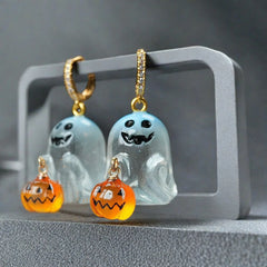 1Pair Charming Halloween Ghost Pumpkin Hoop Earrings Cute Resin Drop Earrings Halloween Jewelry For Women