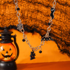 Aihua Fashion Halloween Ghost Bat Spider Necklaces Set for Women Grunge Halloween Pumpkin Bracelet Necklace Jewelry Gifts