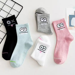 5 Pairs Cute Expression Print Socks, Comfy & Funny All-match Mid Tube Socks, Women's Stockings & Hosiery