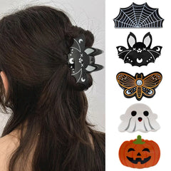 Halloween Cute and Bizarre Pumpkin Bat Pattern Women's Plastic Grabbing Festival Party Role Playing Matching Hair Accessories