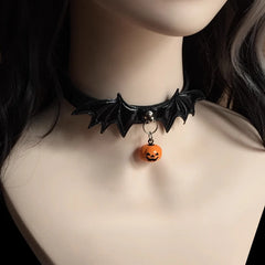 Halloween Little Devil Wings Choker Pumpkin Head Small Bell Collar Costume with Accessories