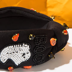 Halloween Theme Headband For Women, With Diamonds, Rice Beads,Letters, Boo, Ghost Pumpkin Accessories, Decoration, Holiday