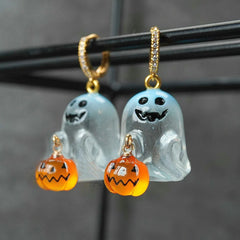 1Pair Charming Halloween Ghost Pumpkin Hoop Earrings Cute Resin Drop Earrings Halloween Jewelry For Women