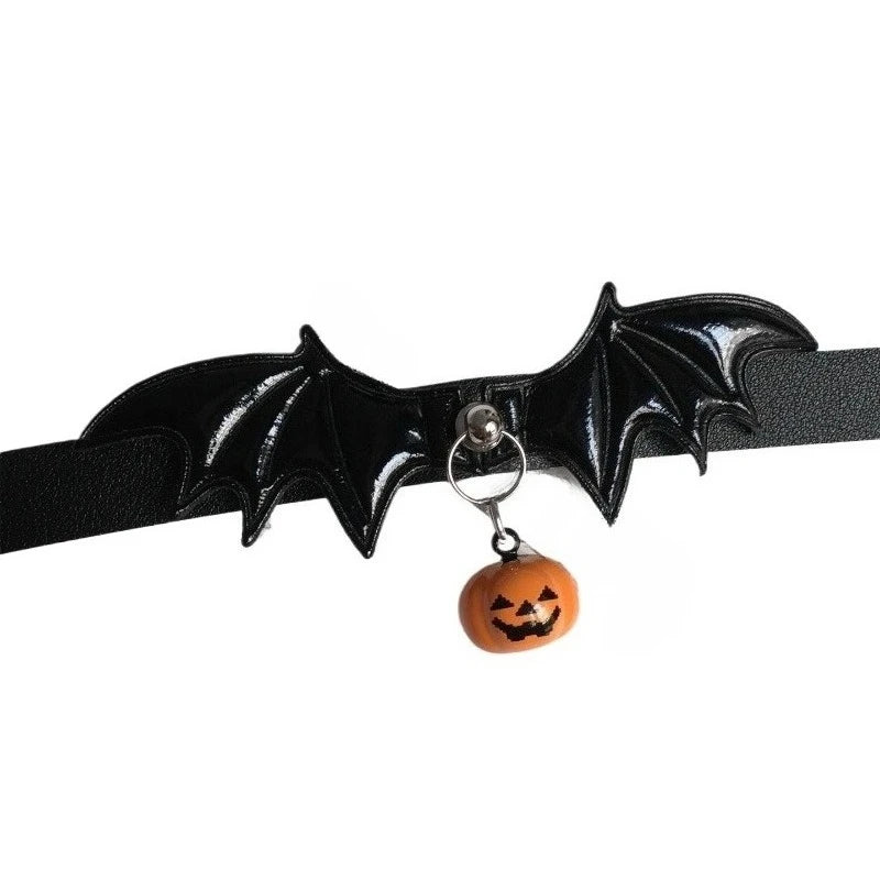 Halloween Little Devil Wings Choker Pumpkin Head Small Bell Collar Costume with Accessories