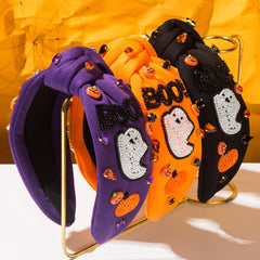 Halloween Theme Headband For Women, With Diamonds, Rice Beads,Letters, Boo, Ghost Pumpkin Accessories, Decoration, Holiday