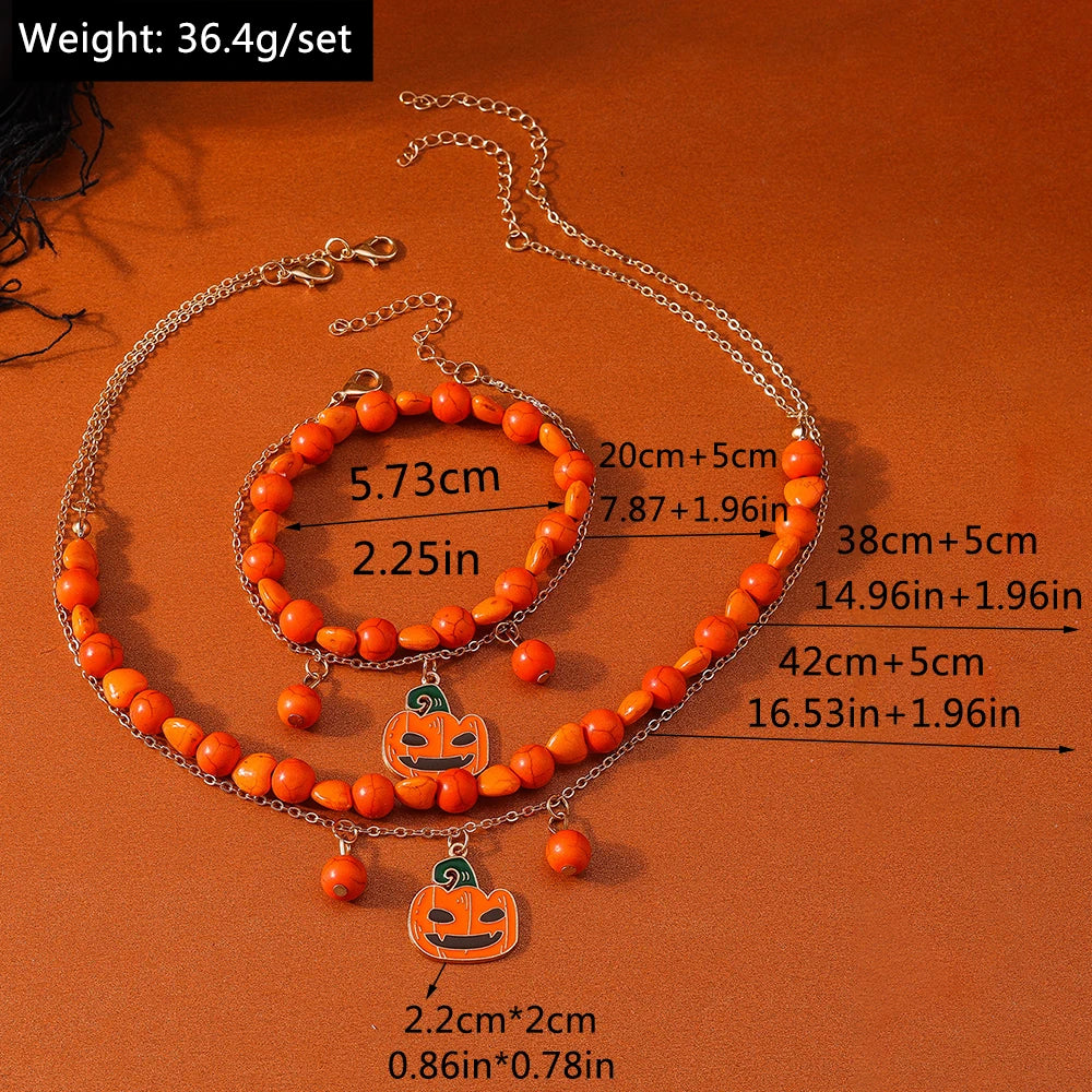 Aihua Fashion Halloween Ghost Bat Spider Necklaces Set for Women Grunge Halloween Pumpkin Bracelet Necklace Jewelry Gifts