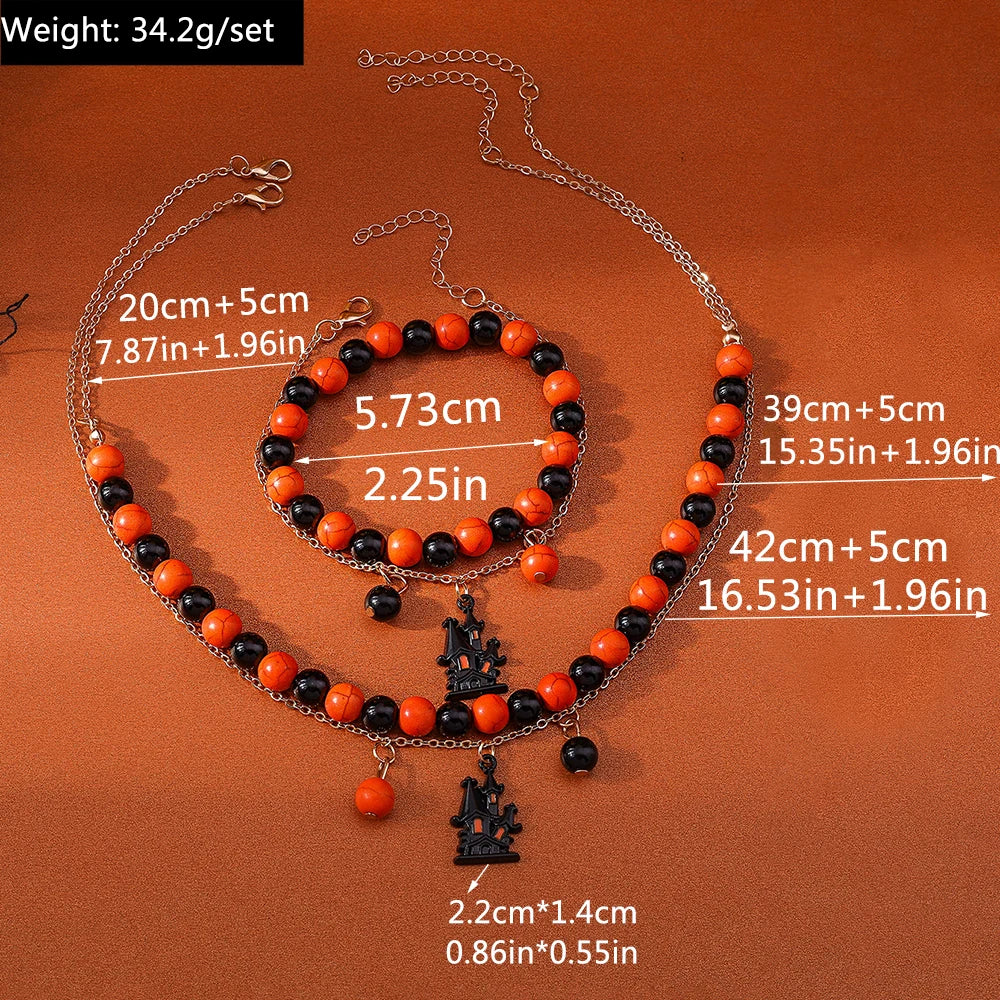 Aihua Fashion Halloween Ghost Bat Spider Necklaces Set for Women Grunge Halloween Pumpkin Bracelet Necklace Jewelry Gifts