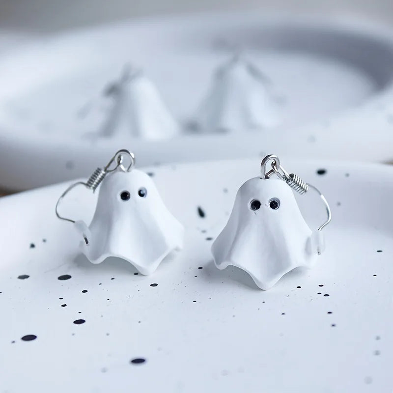 1Pair Charming Halloween Ghost Pumpkin Hoop Earrings Cute Resin Drop Earrings Halloween Jewelry For Women