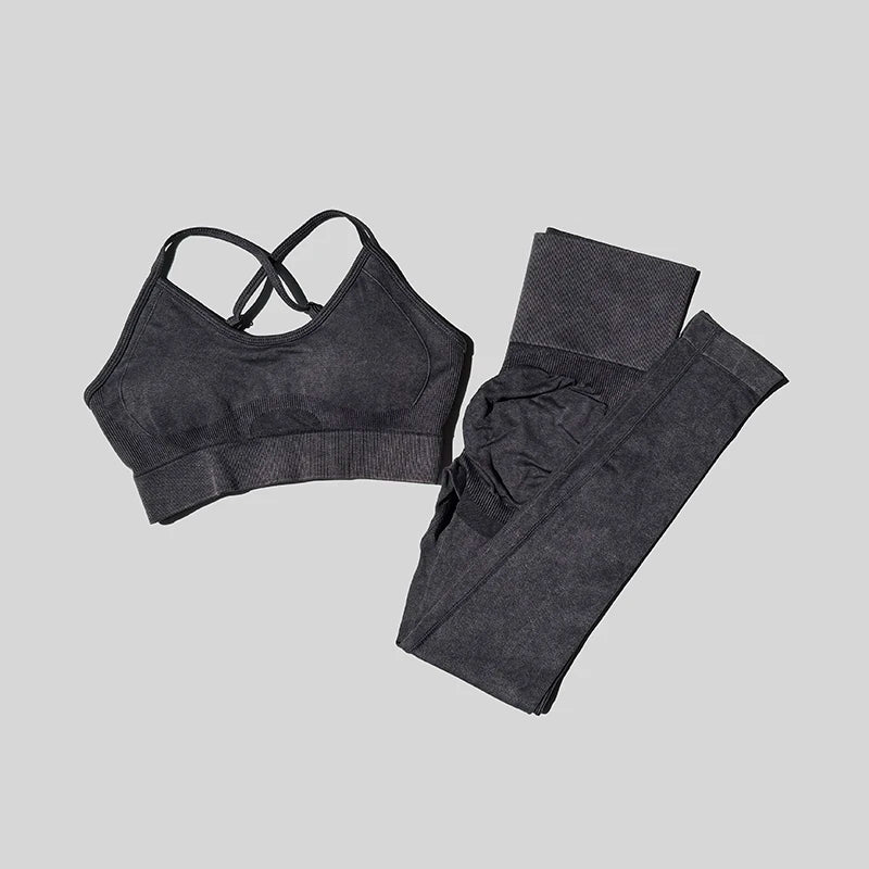 Gym Set Impact Legging Cross Back Sport Bra 2pc Tracksuit Athletic Women Workout Suit Training Running Outfit