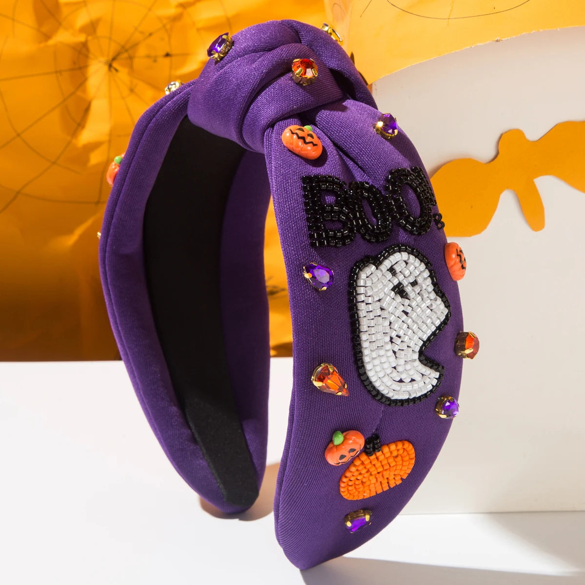 Halloween Theme Headband For Women, With Diamonds, Rice Beads,Letters, Boo, Ghost Pumpkin Accessories, Decoration, Holiday
