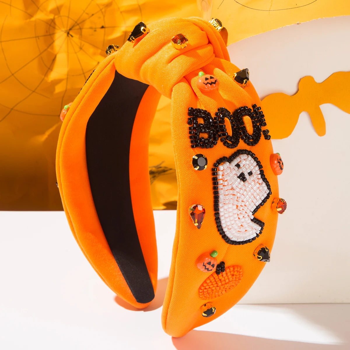 Halloween Theme Headband For Women, With Diamonds, Rice Beads,Letters, Boo, Ghost Pumpkin Accessories, Decoration, Holiday
