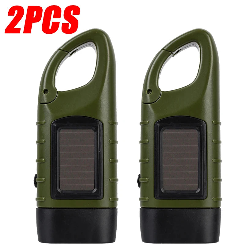 LED Flashlight Hand Crank Solar Powered Rechargeable Survival Gear Self Powered Charging Torch Dynamo for Fishing Boating Hiking