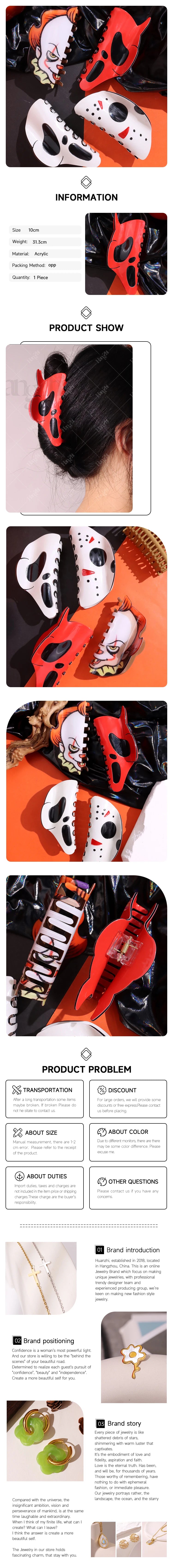 Halloween Hair Accessories Ghost Hair Clip for Women Girls Red Horns Hairpin Skull Claw Y2K Gothic Hair Jewelry 2023 New HangZhi