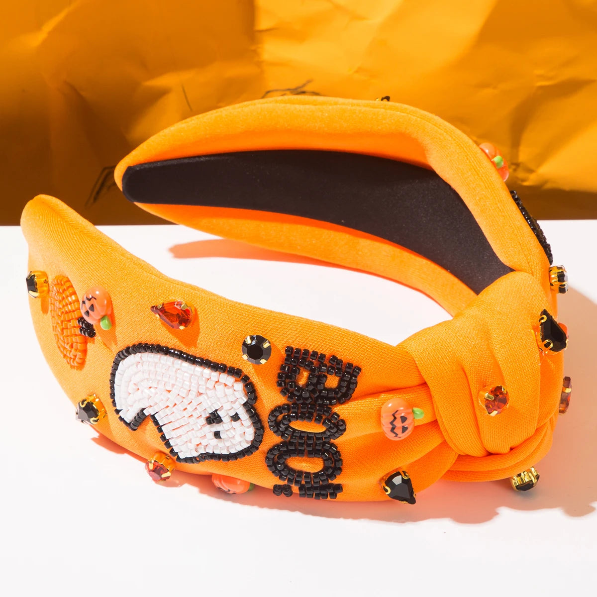 Halloween Theme Headband For Women, With Diamonds, Rice Beads,Letters, Boo, Ghost Pumpkin Accessories, Decoration, Holiday