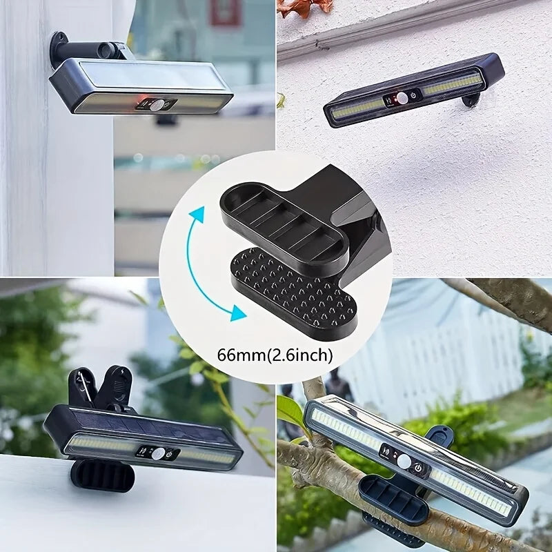 Outdoor Solar Sensor Light - Clip-on & Wall-mounted Dual-purpose, Suitable for Camping, Garage, Courtyard, Commercial Use