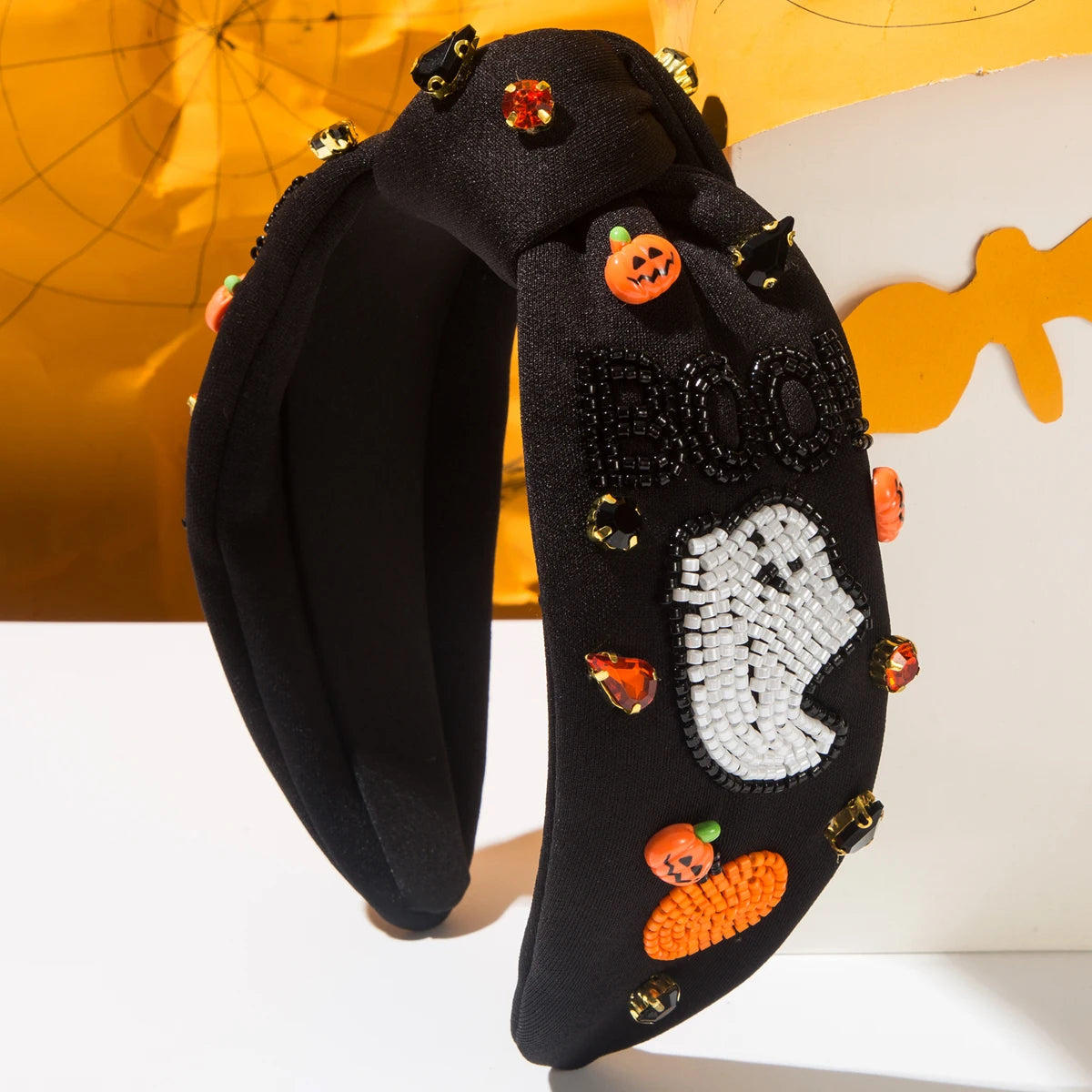 Halloween Theme Headband For Women, With Diamonds, Rice Beads,Letters, Boo, Ghost Pumpkin Accessories, Decoration, Holiday