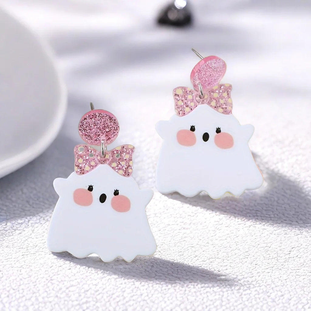 1Pair Charming Halloween Ghost Pumpkin Hoop Earrings Cute Resin Drop Earrings Halloween Jewelry For Women