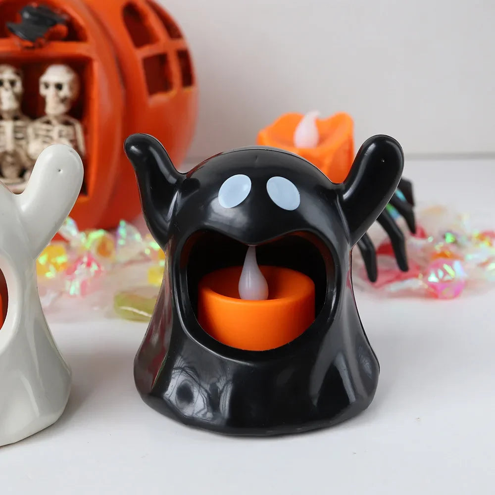 2025 New Halloween Ghost Lamp With LED Flameless Candles Decorative Halloween Party Ghosts Horror Atmosphere Props Decoration
