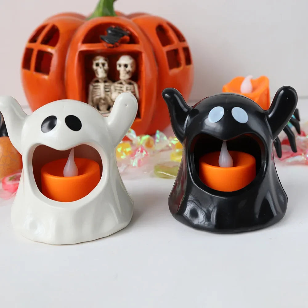 2025 New Halloween Ghost Lamp With LED Flameless Candles Decorative Halloween Party Ghosts Horror Atmosphere Props Decoration