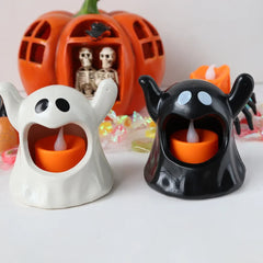 2025 New Halloween Ghost Lamp With LED Flameless Candles Decorative Halloween Party Ghosts Horror Atmosphere Props Decoration